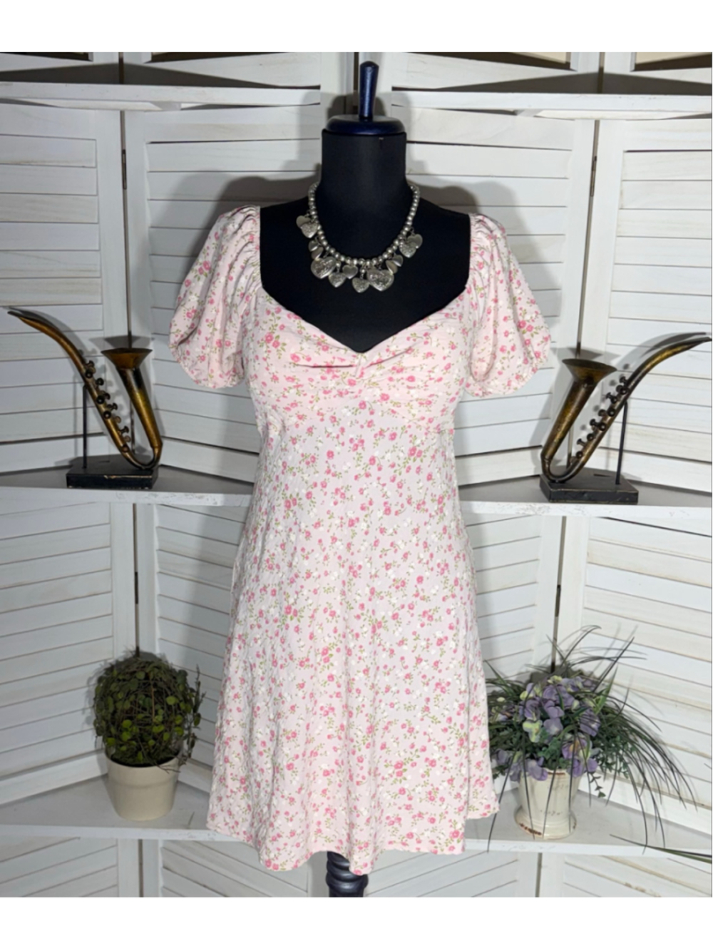 Vintage Y2K mini dress pink floral boho peasant fairy coquette romantic sz 8 10